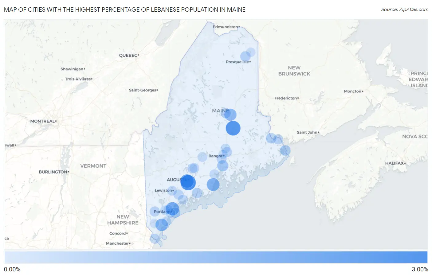 Cities with the Highest Percentage of Lebanese Population in Maine Map