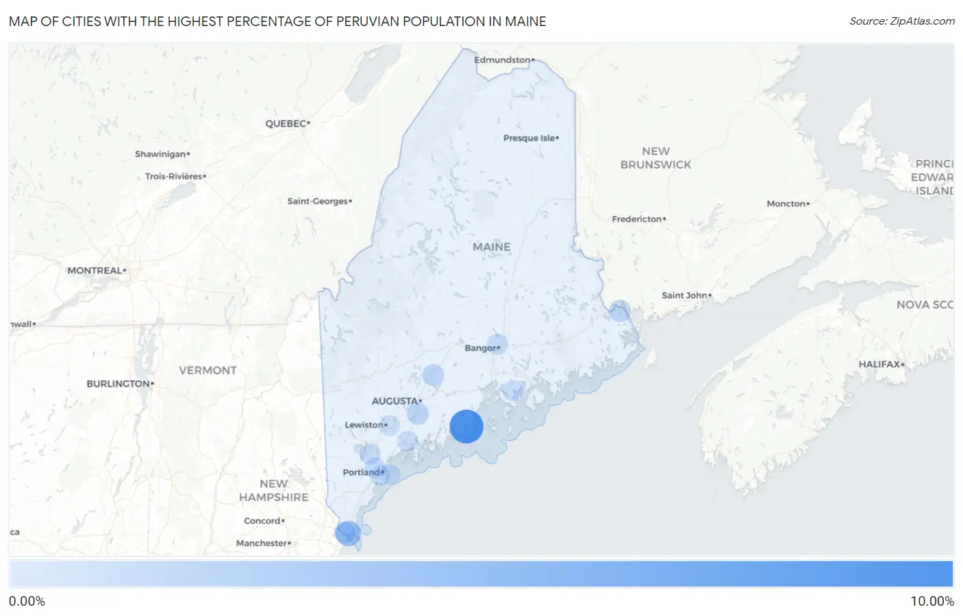 Cities with the Highest Percentage of Peruvian Population in Maine Map