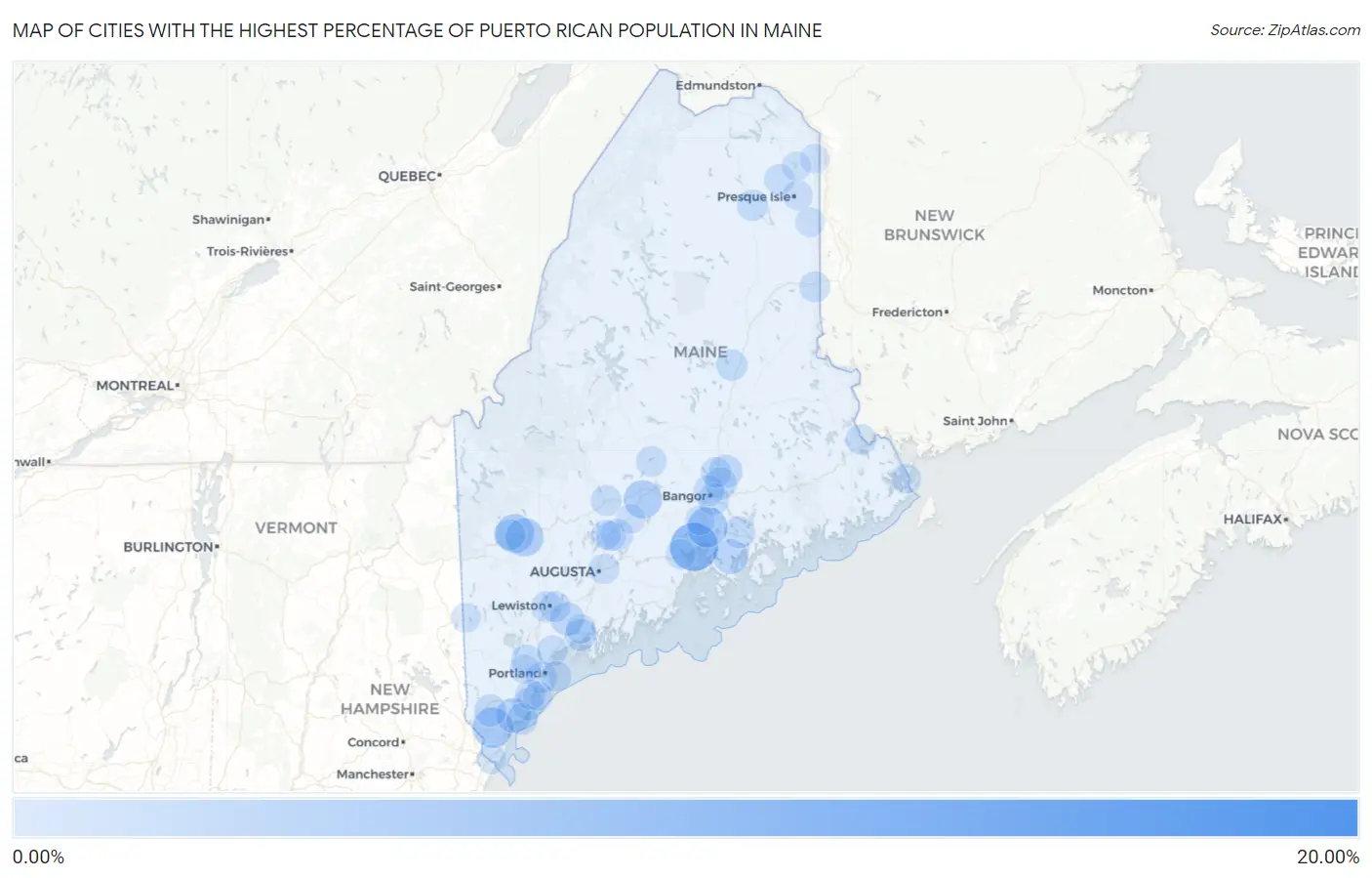 Cities with the Highest Percentage of Puerto Rican Population in Maine Map