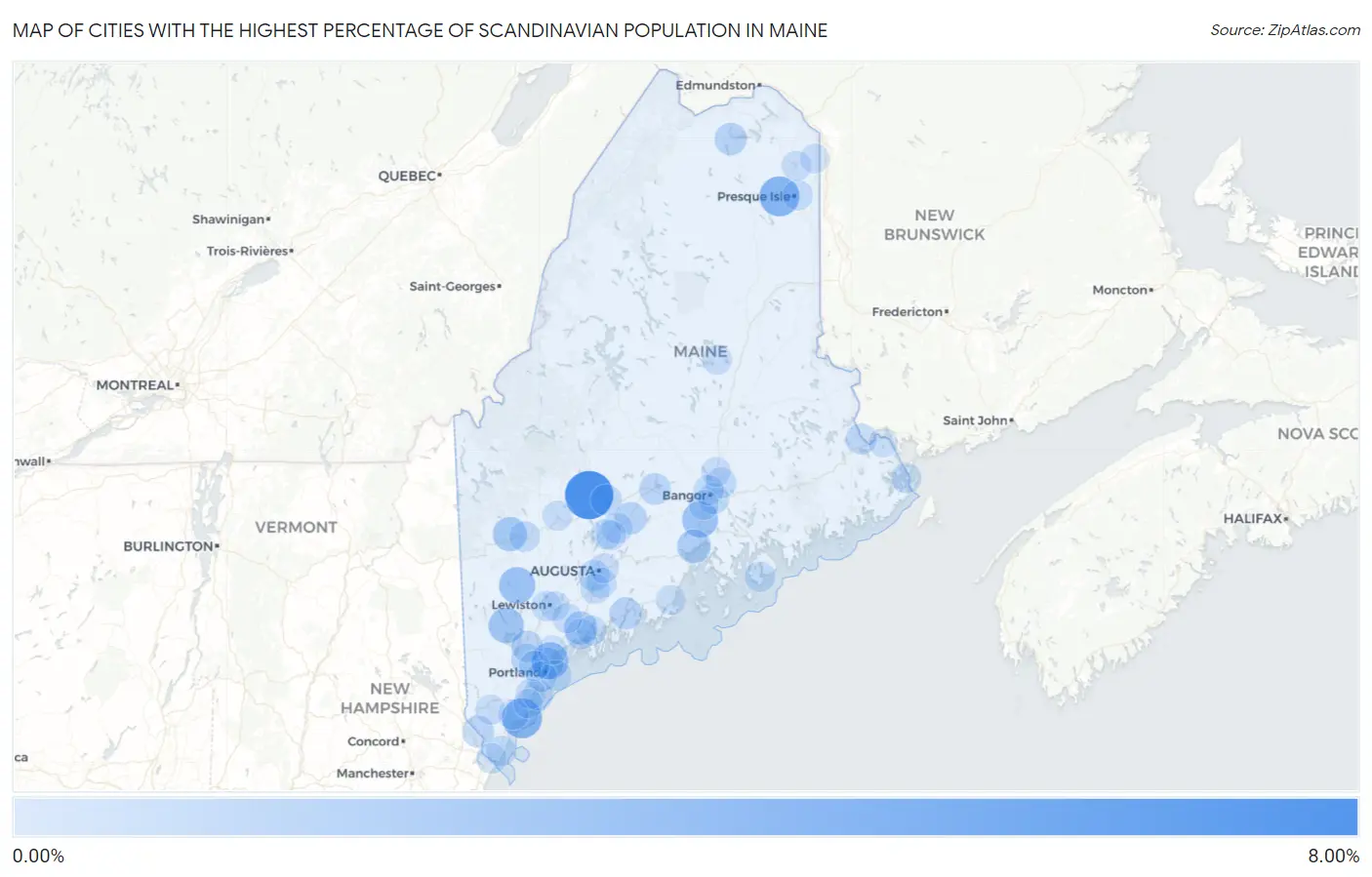Cities with the Highest Percentage of Scandinavian Population in Maine Map
