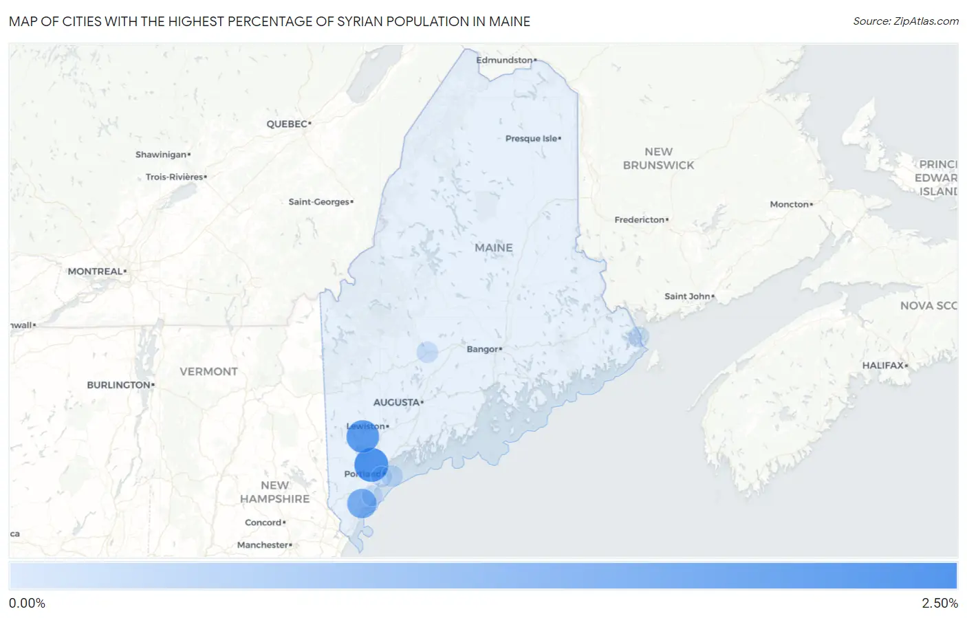 Cities with the Highest Percentage of Syrian Population in Maine Map