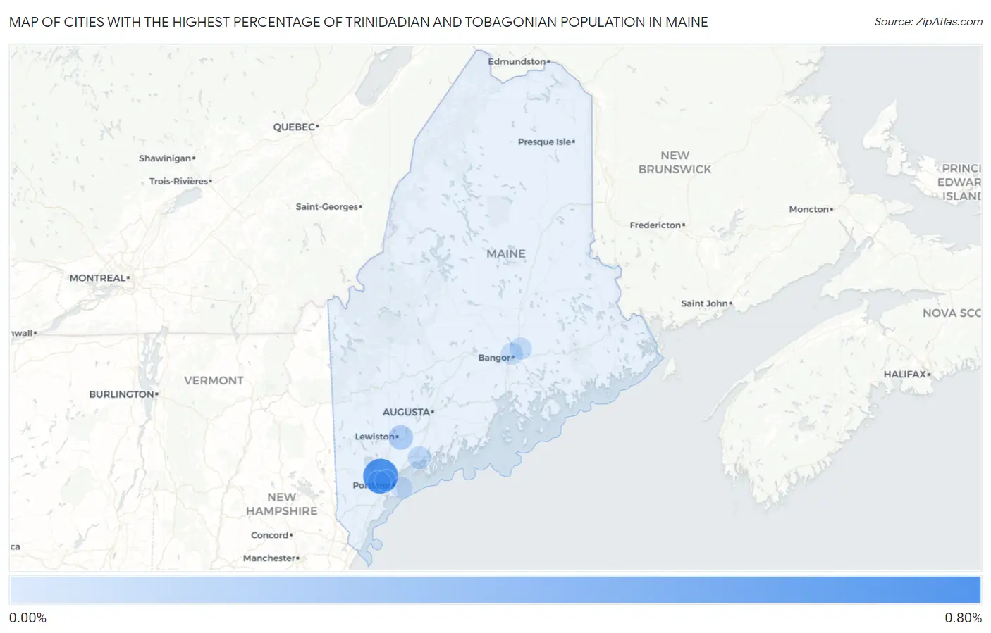 Cities with the Highest Percentage of Trinidadian and Tobagonian Population in Maine Map