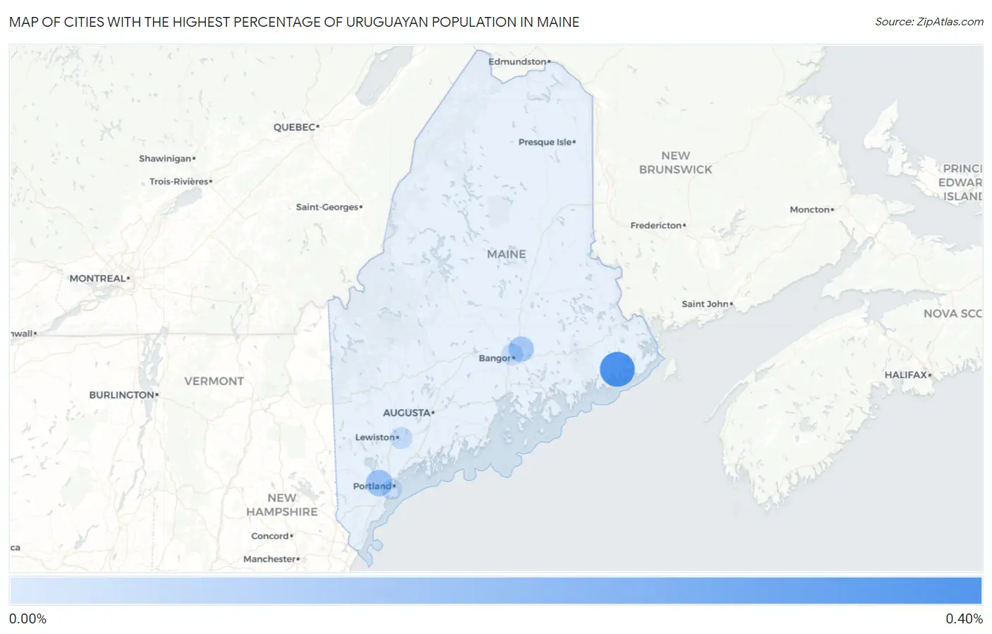 Cities with the Highest Percentage of Uruguayan Population in Maine Map