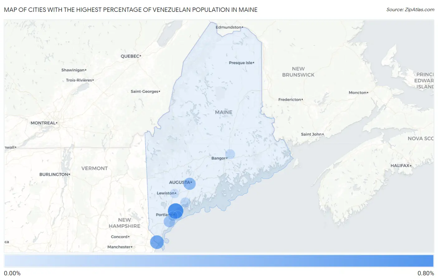 Cities with the Highest Percentage of Venezuelan Population in Maine Map