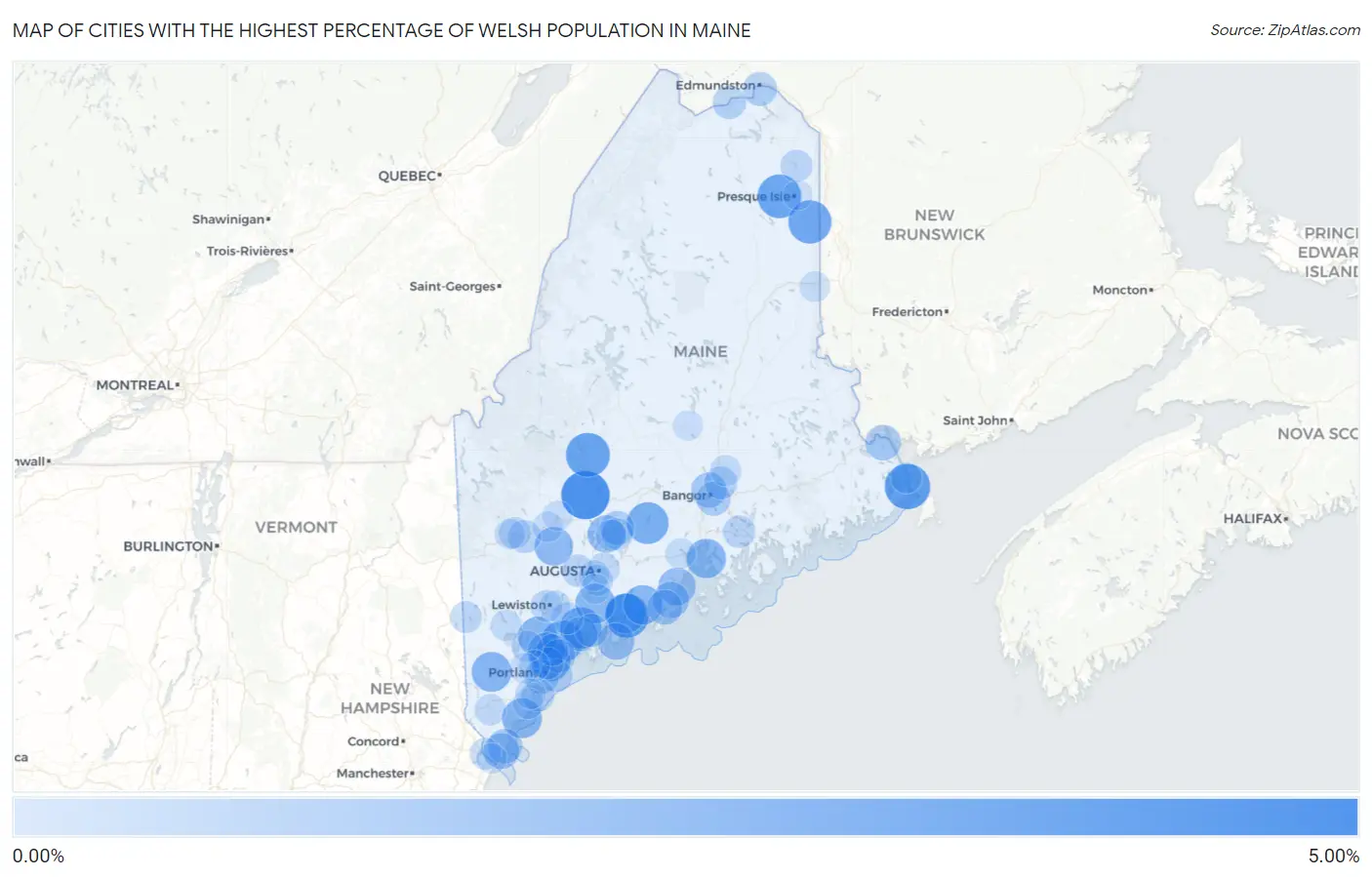 Cities with the Highest Percentage of Welsh Population in Maine Map