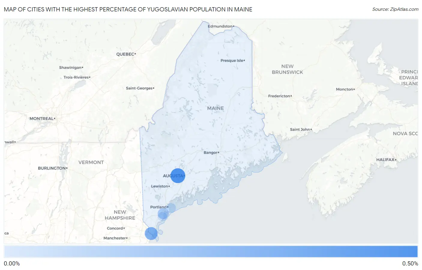Cities with the Highest Percentage of Yugoslavian Population in Maine Map