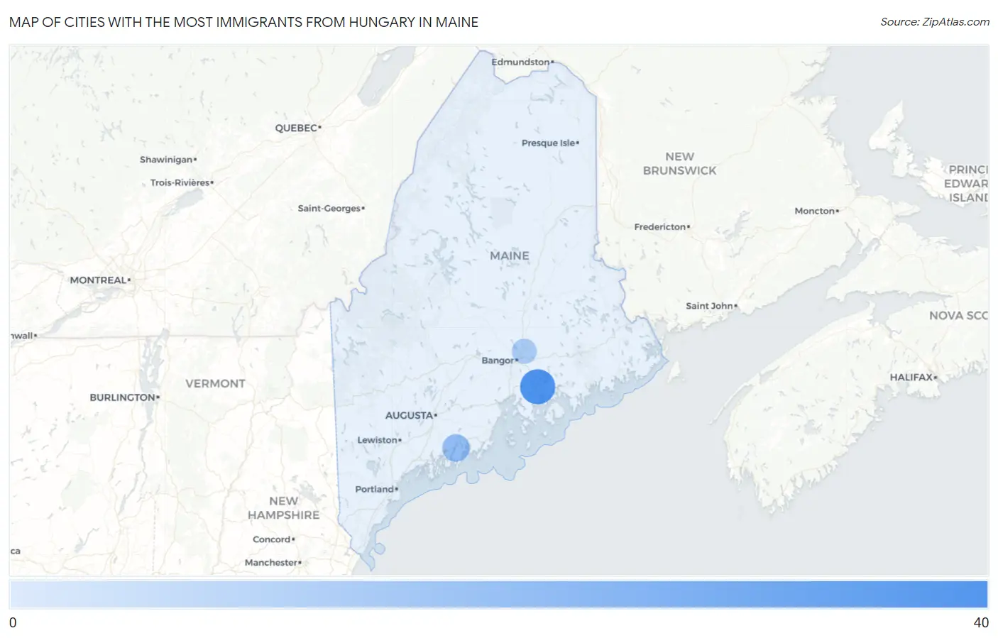 Cities with the Most Immigrants from Hungary in Maine Map