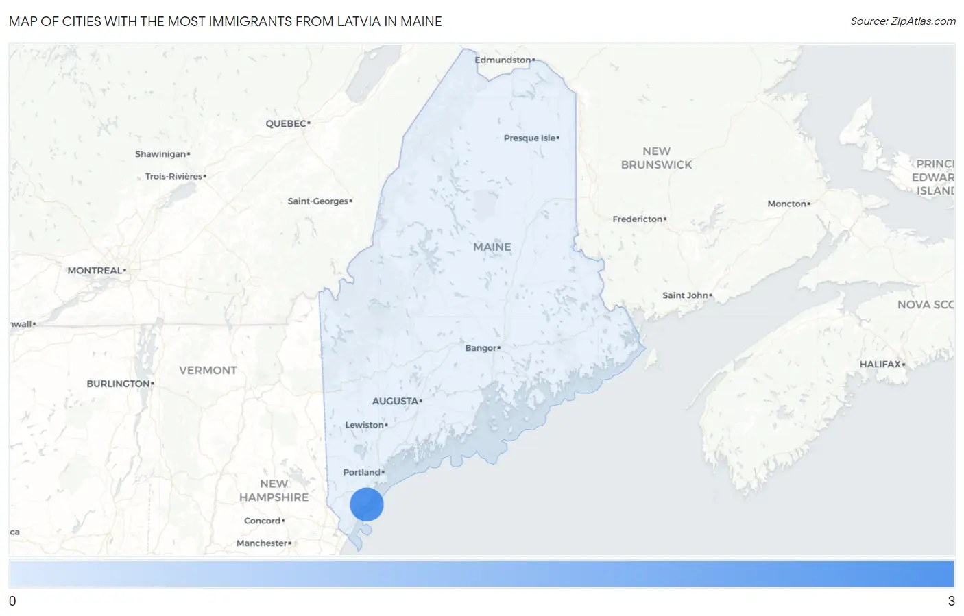 Cities with the Most Immigrants from Latvia in Maine Map