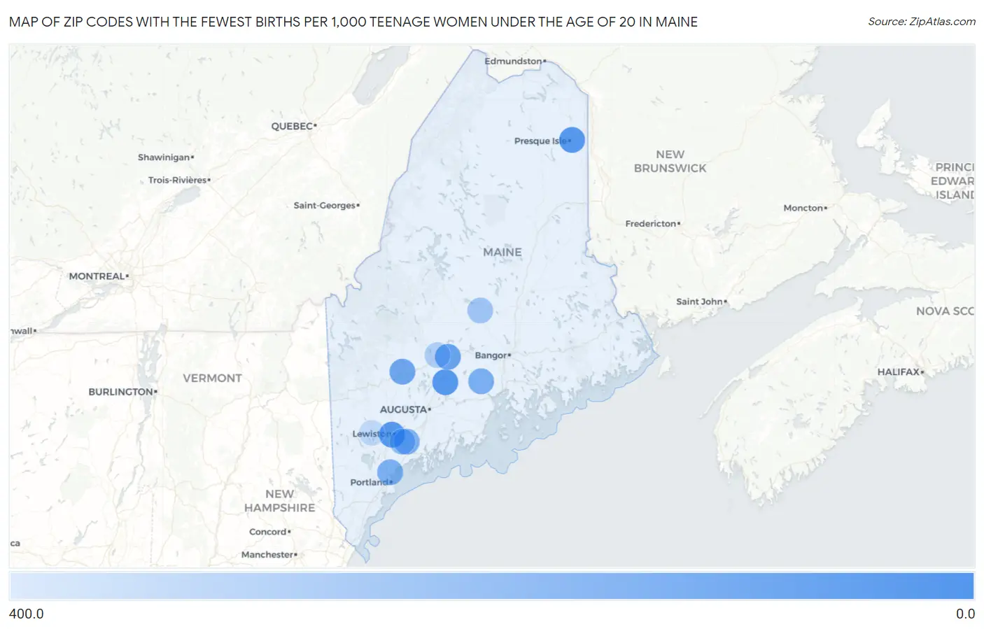 Zip Codes with the Fewest Births per 1,000 Teenage Women Under the Age of 20 in Maine Map