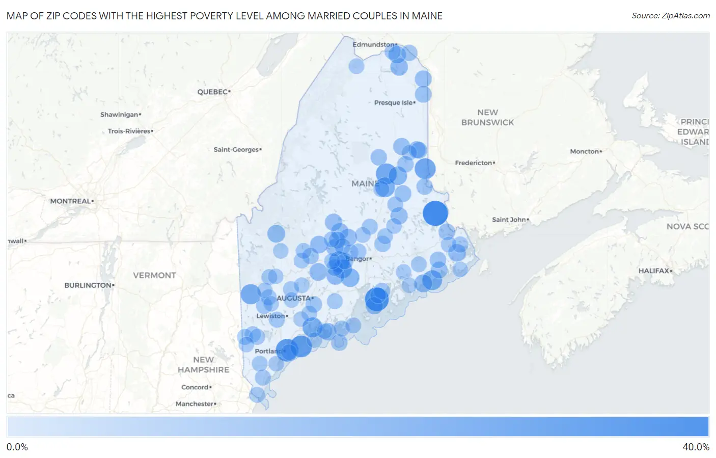 Zip Codes with the Highest Poverty Level Among Married Couples in Maine Map