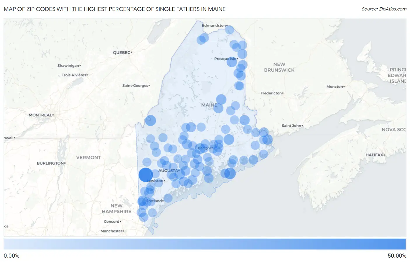 Zip Codes with the Highest Percentage of Single Fathers in Maine Map