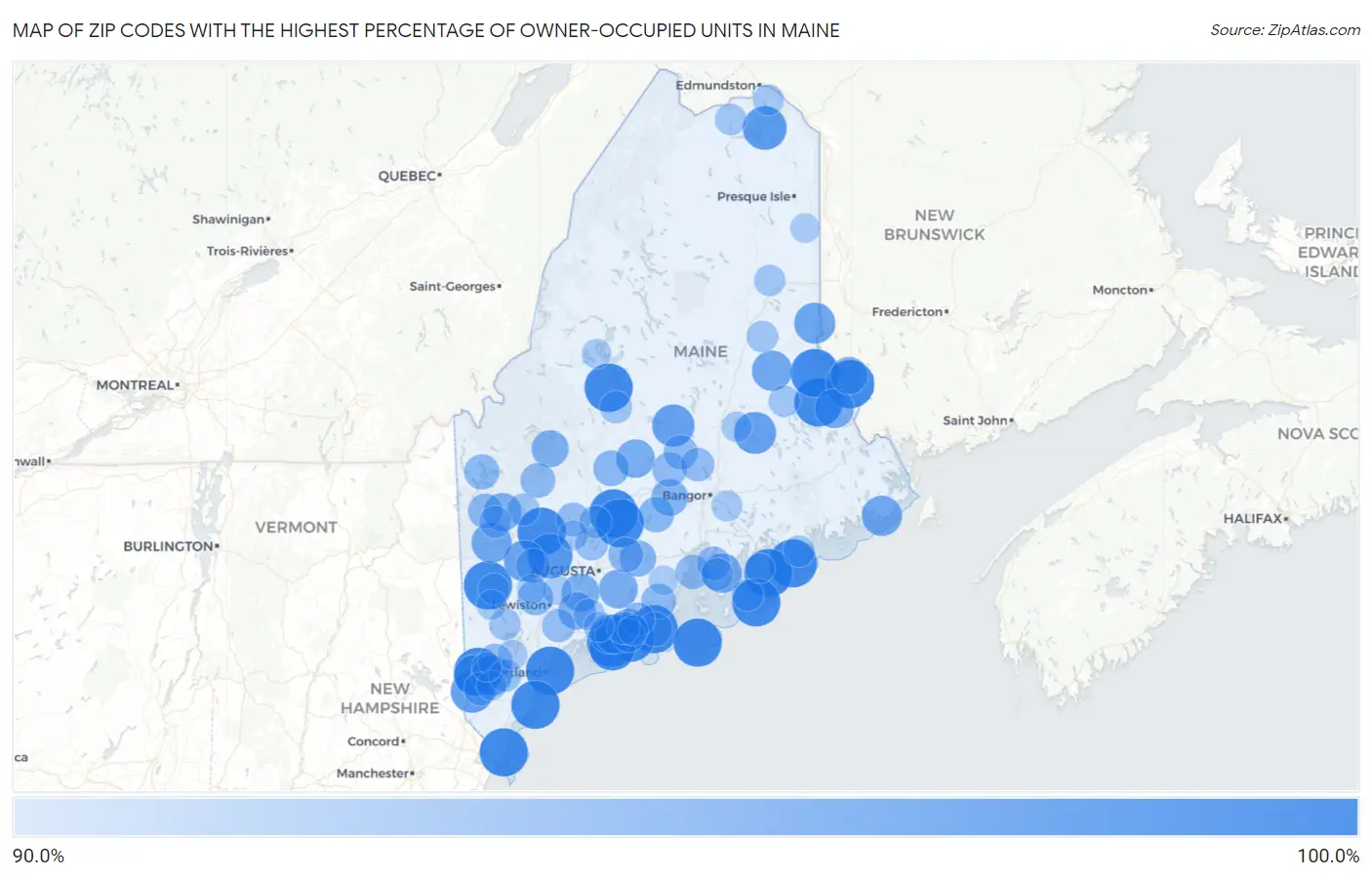 Zip Codes with the Highest Percentage of Owner-Occupied Units in Maine Map