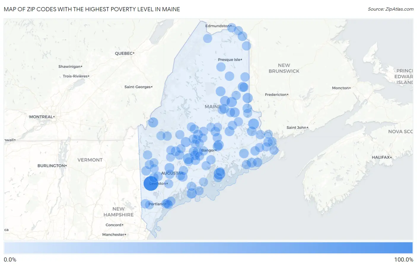 Zip Codes with the Highest Poverty Level in Maine Map