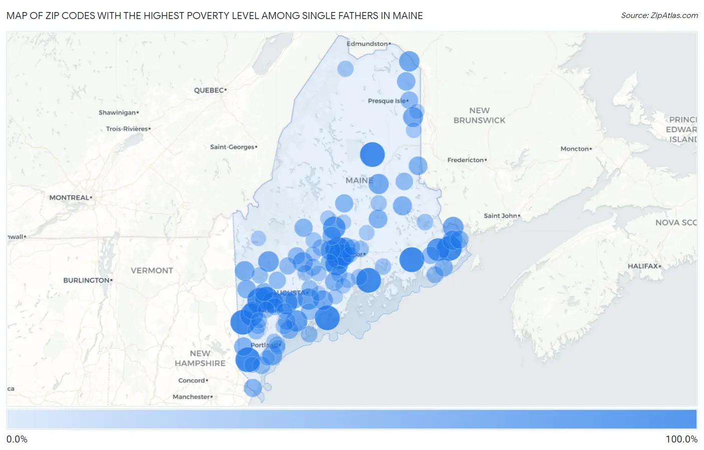 Zip Codes with the Highest Poverty Level Among Single Fathers in Maine Map