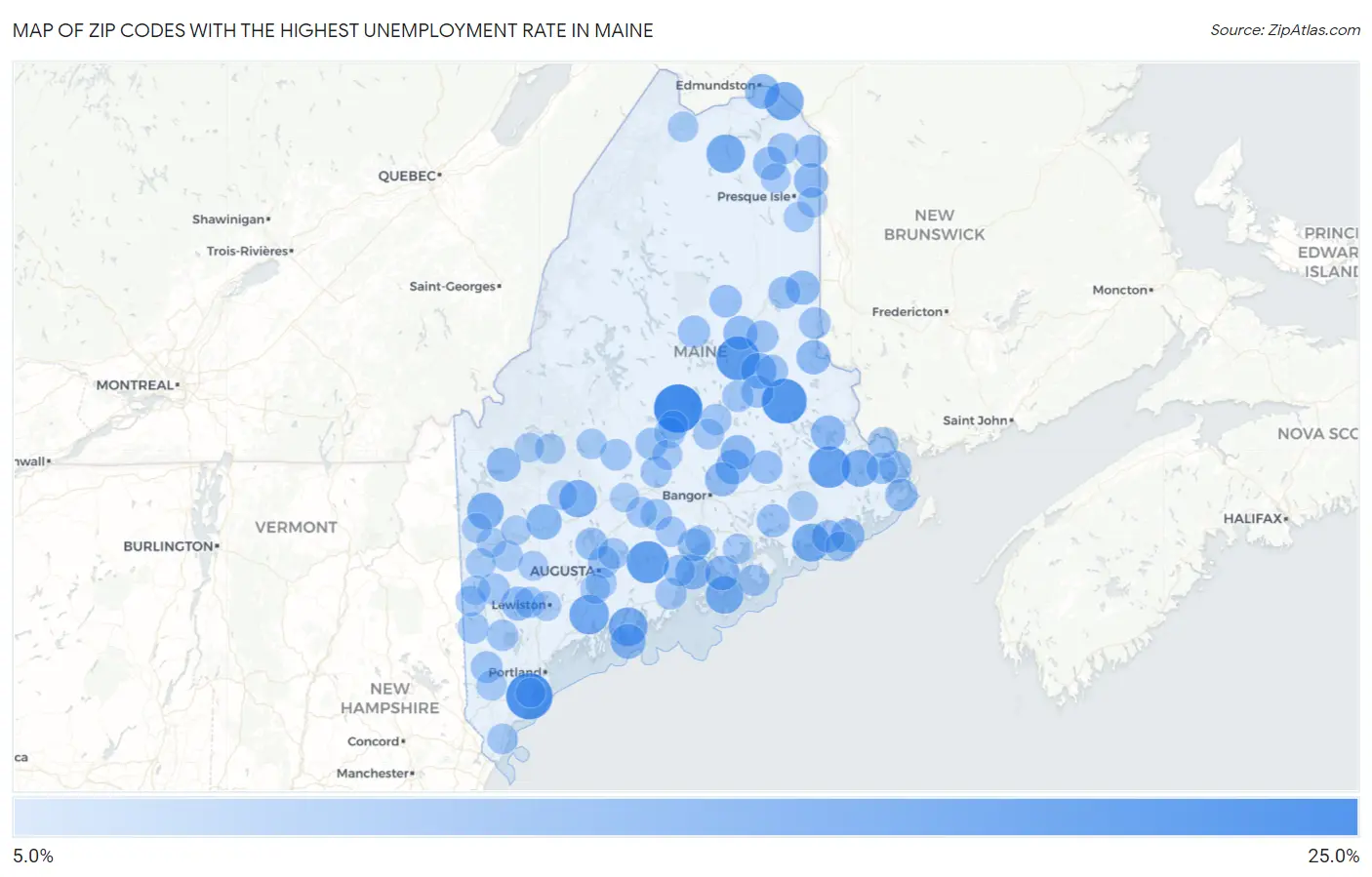 Zip Codes with the Highest Unemployment Rate in Maine Map