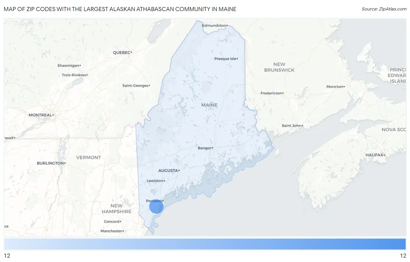 Zip Codes with the Largest Alaskan Athabascan Community in Maine Map