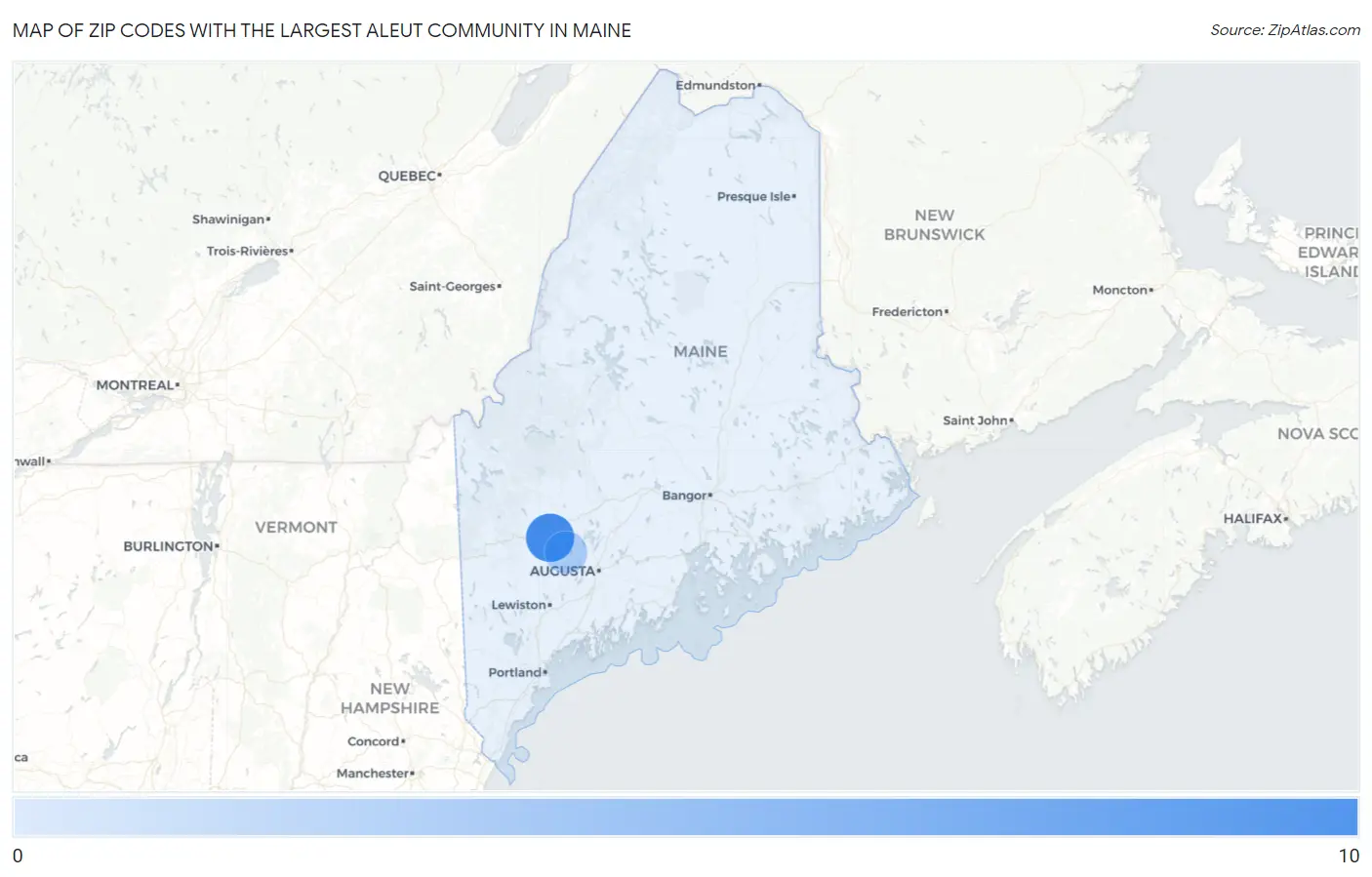 Zip Codes with the Largest Aleut Community in Maine Map