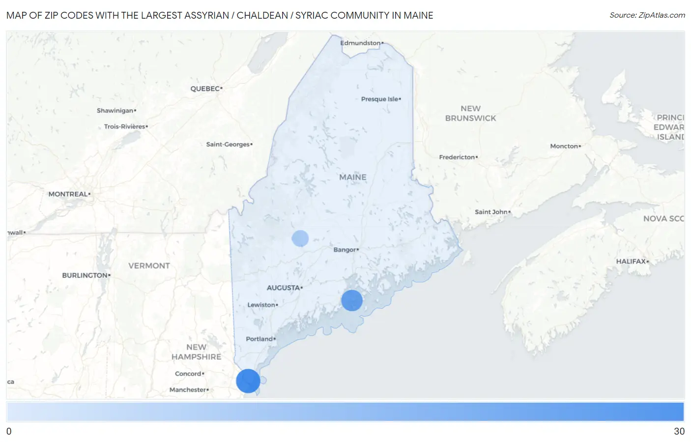Zip Codes with the Largest Assyrian / Chaldean / Syriac Community in Maine Map