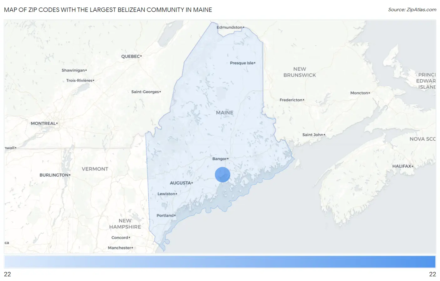 Zip Codes with the Largest Belizean Community in Maine Map