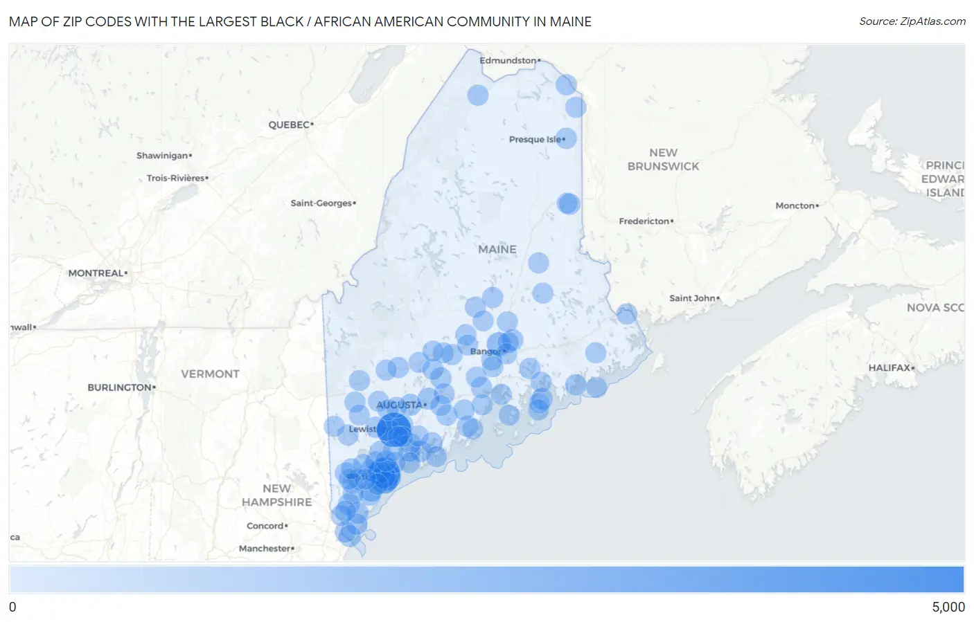 Zip Codes with the Largest Black / African American Community in Maine Map