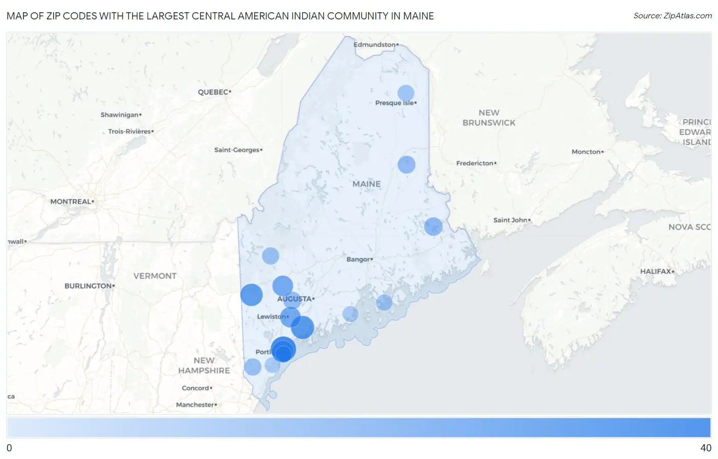 Zip Codes with the Largest Central American Indian Community in Maine Map