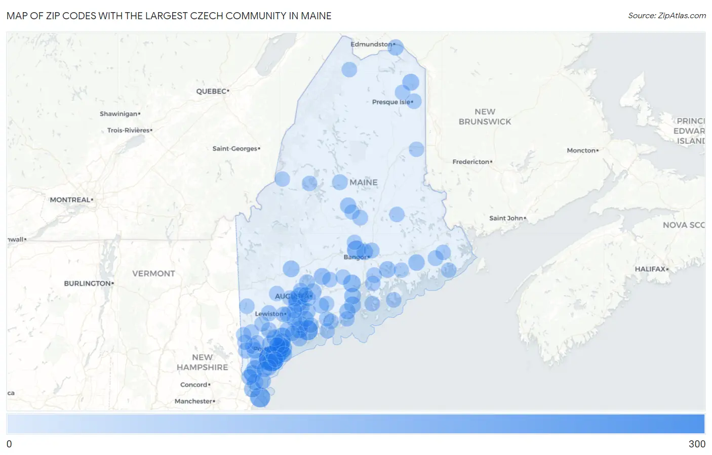 Zip Codes with the Largest Czech Community in Maine Map