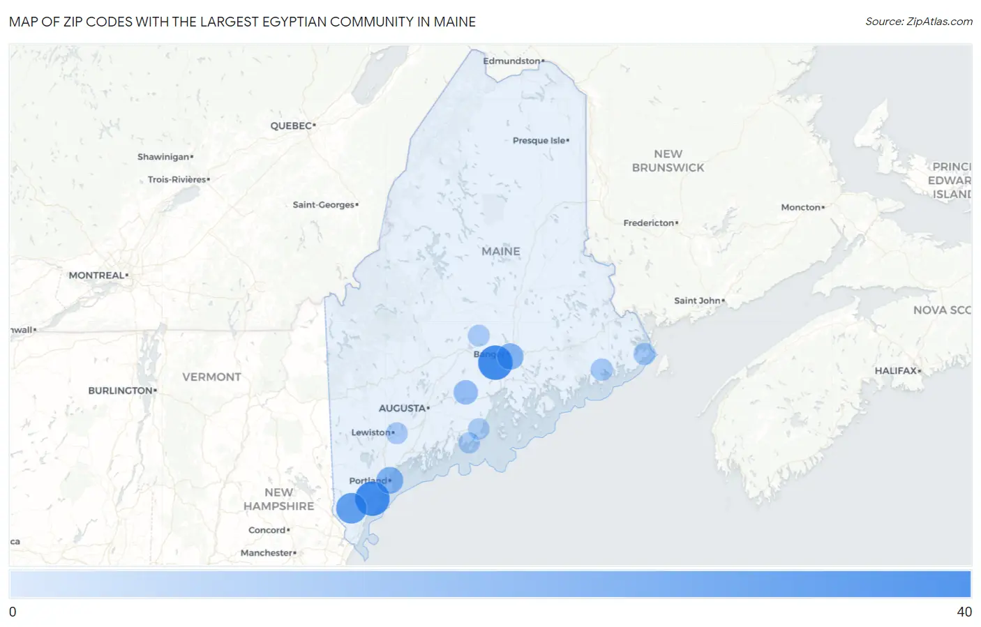 Zip Codes with the Largest Egyptian Community in Maine Map