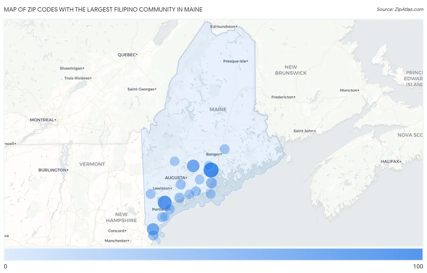 Zip Codes with the Largest Filipino Community in Maine Map