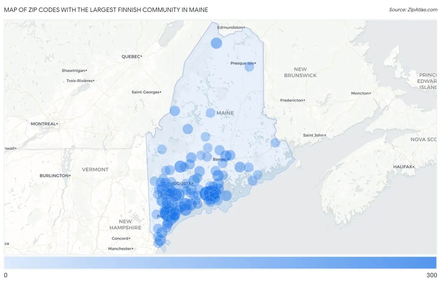 Zip Codes with the Largest Finnish Community in Maine Map