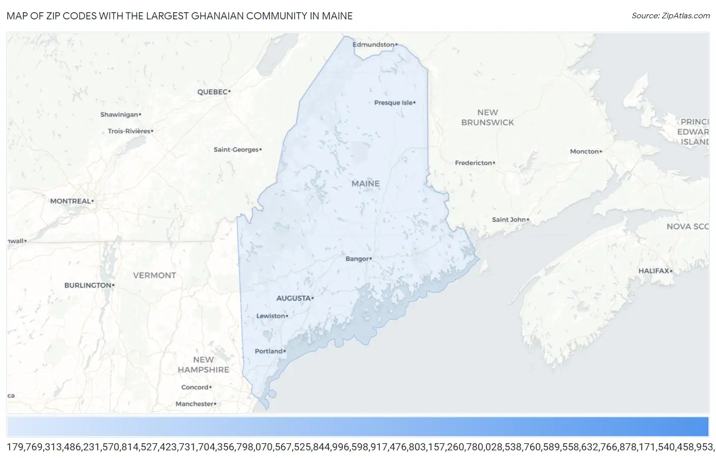 Zip Codes with the Largest Ghanaian Community in Maine Map