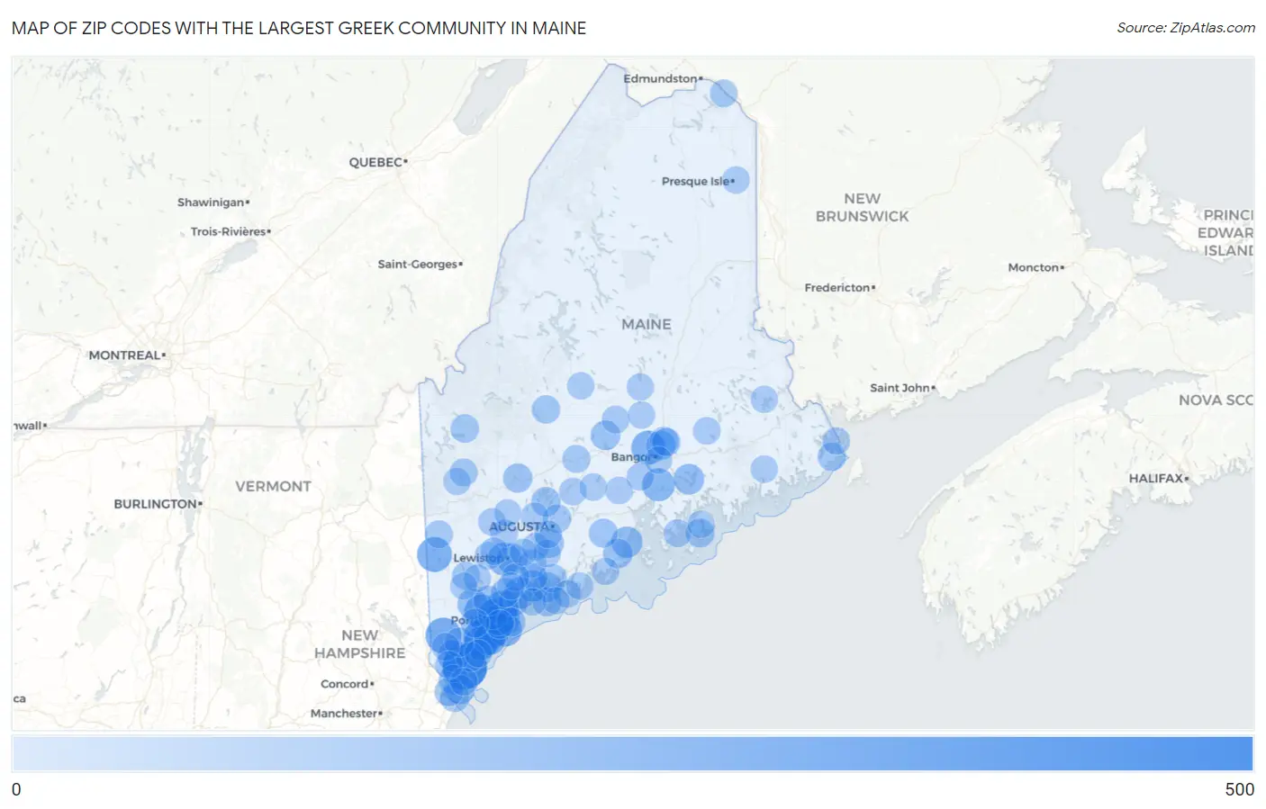 Zip Codes with the Largest Greek Community in Maine Map