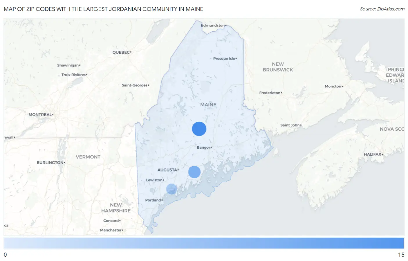 Zip Codes with the Largest Jordanian Community in Maine Map