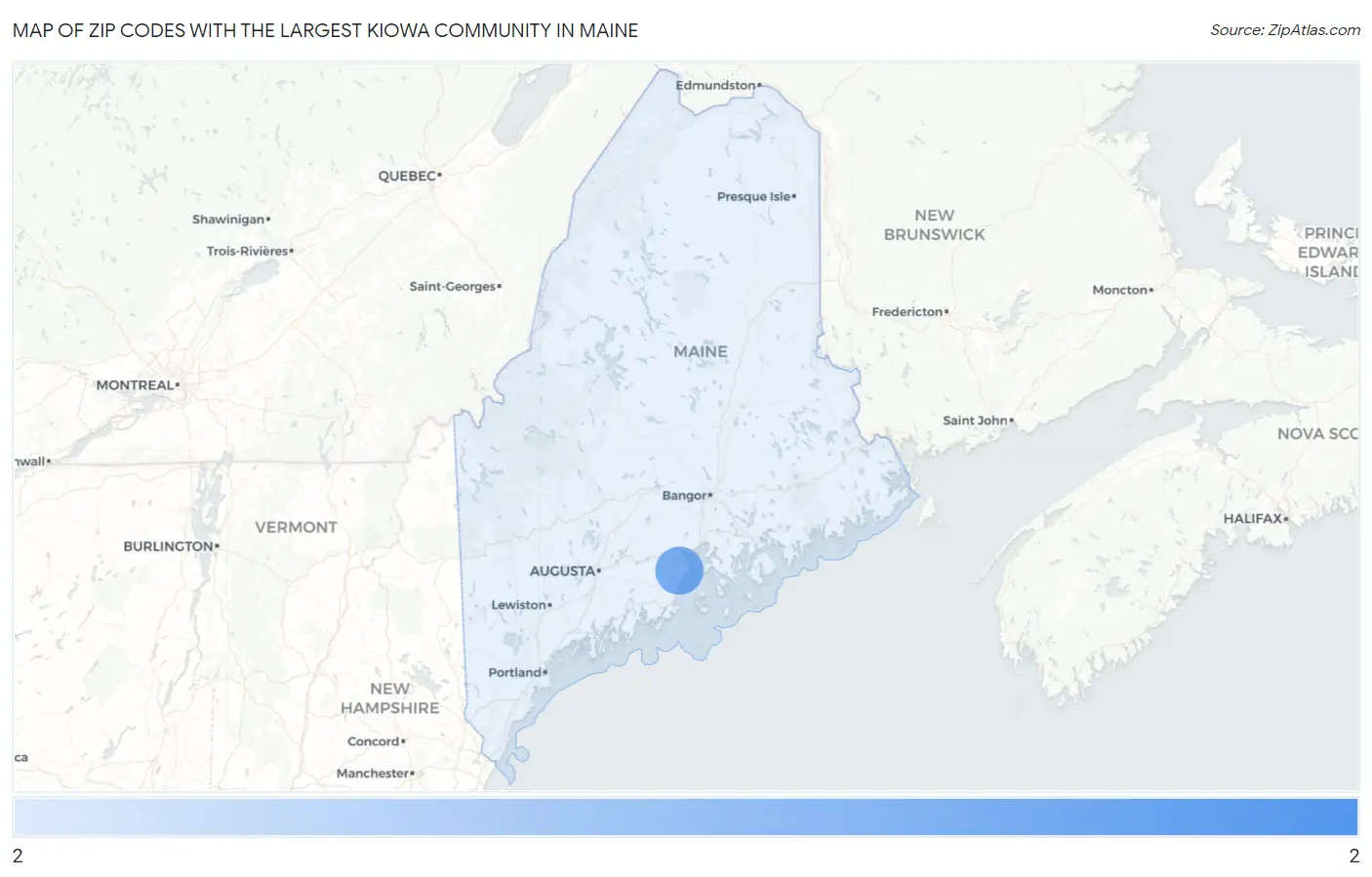 Zip Codes with the Largest Kiowa Community in Maine Map