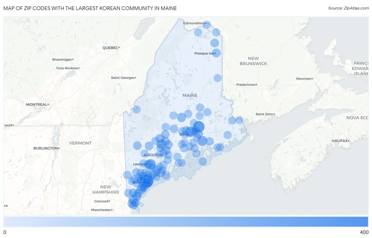 Zip Codes with the Largest Korean Community in Maine Map