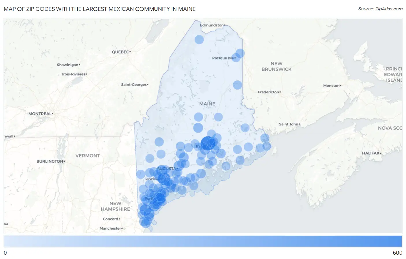 Zip Codes with the Largest Mexican Community in Maine Map