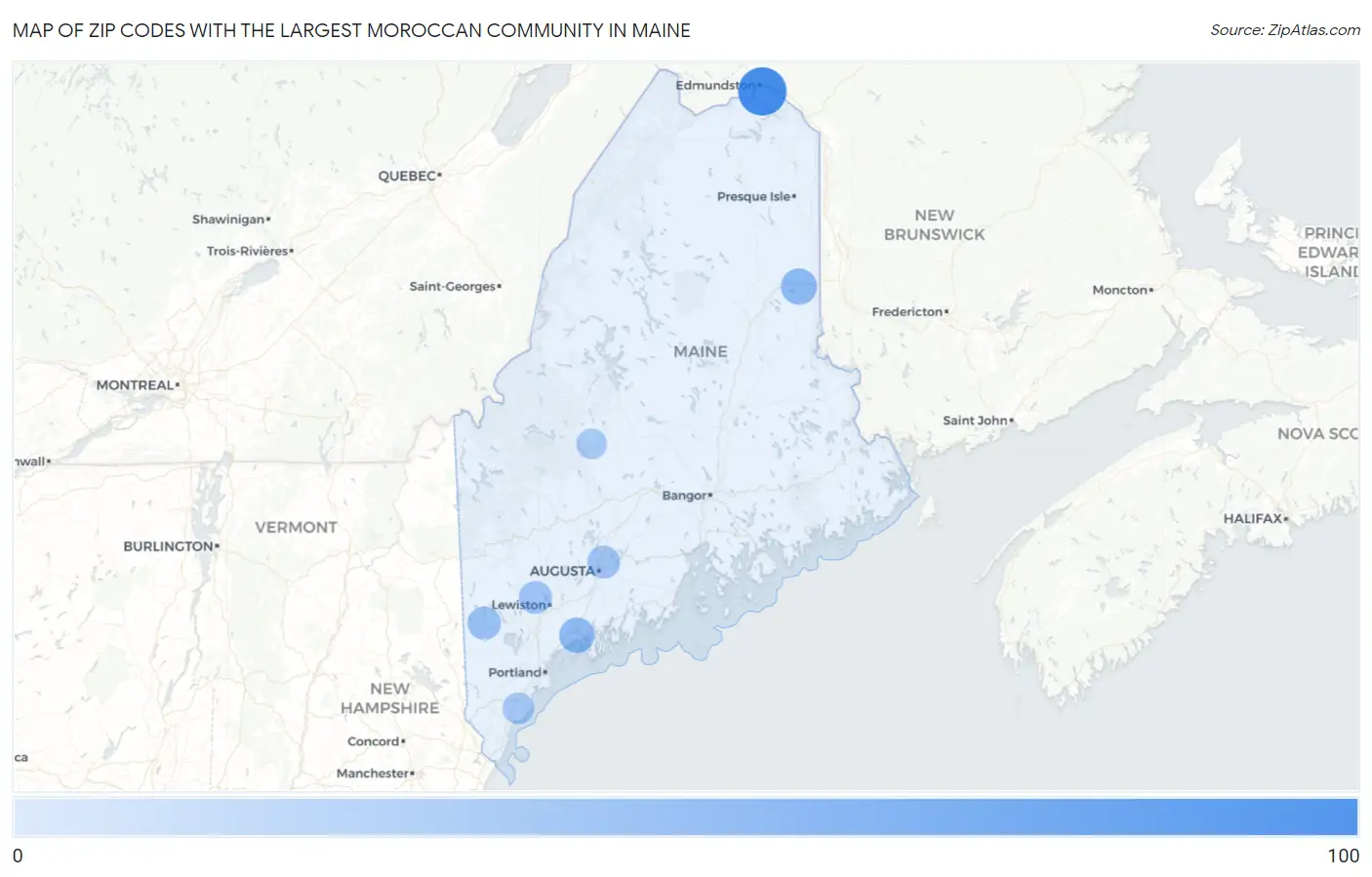 Zip Codes with the Largest Moroccan Community in Maine Map