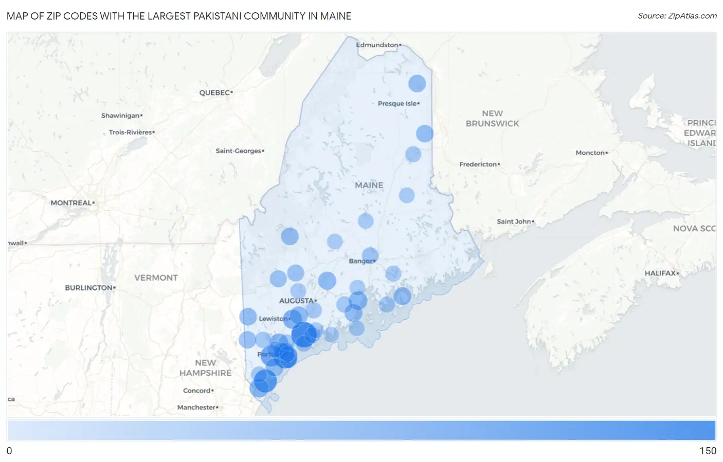 Zip Codes with the Largest Pakistani Community in Maine Map
