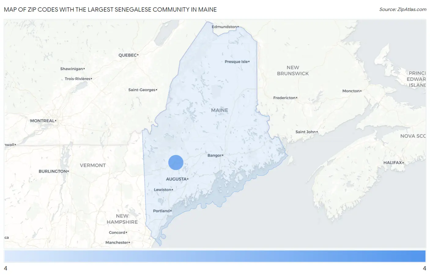 Zip Codes with the Largest Senegalese Community in Maine Map