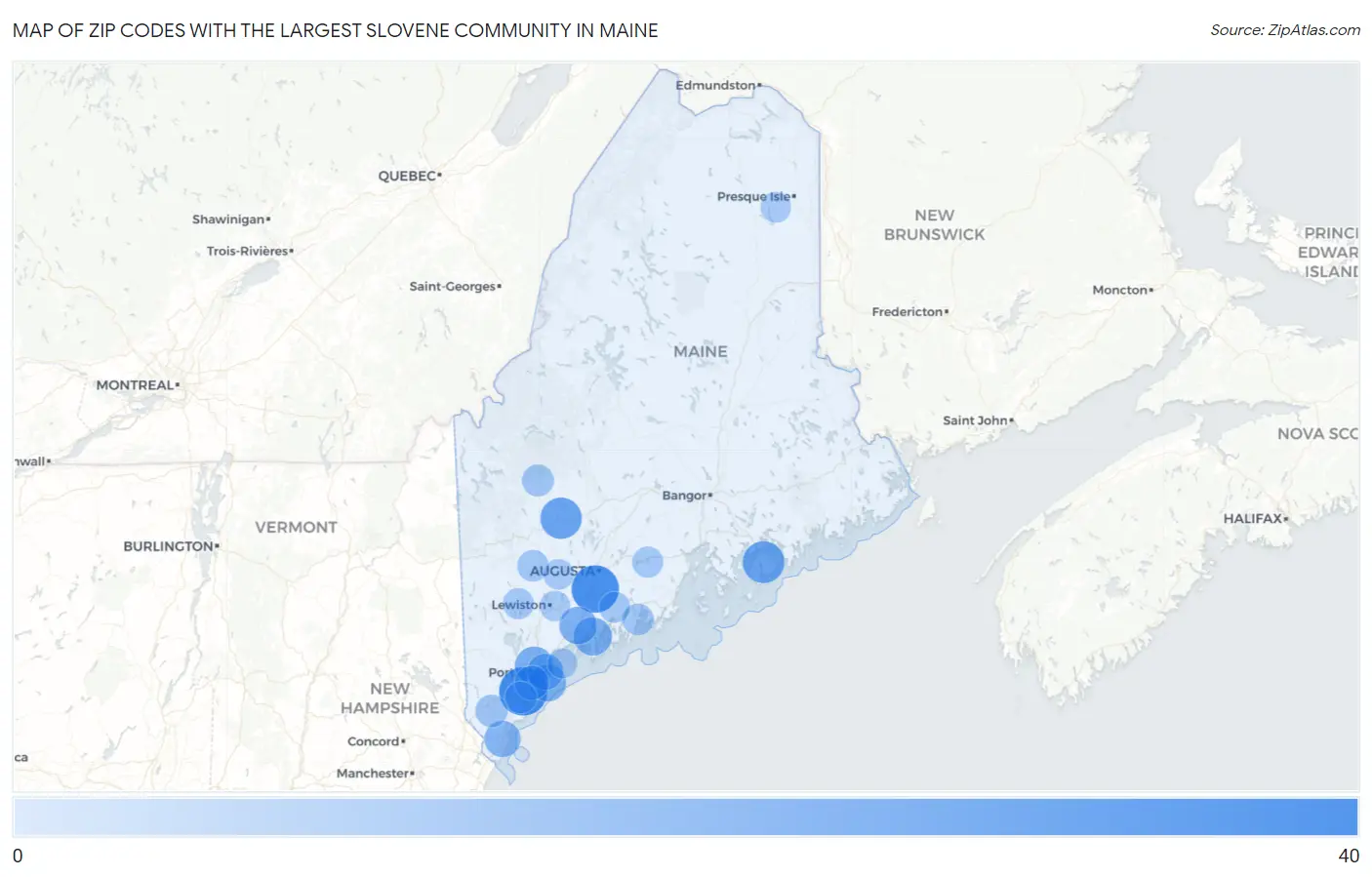Zip Codes with the Largest Slovene Community in Maine Map