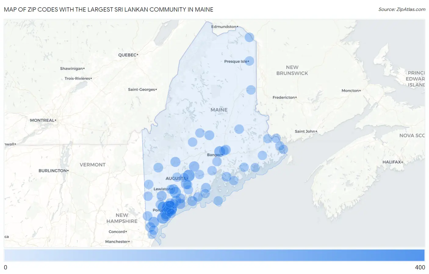 Zip Codes with the Largest Sri Lankan Community in Maine Map