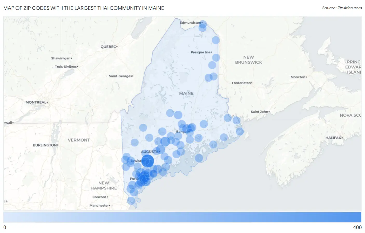 Zip Codes with the Largest Thai Community in Maine Map