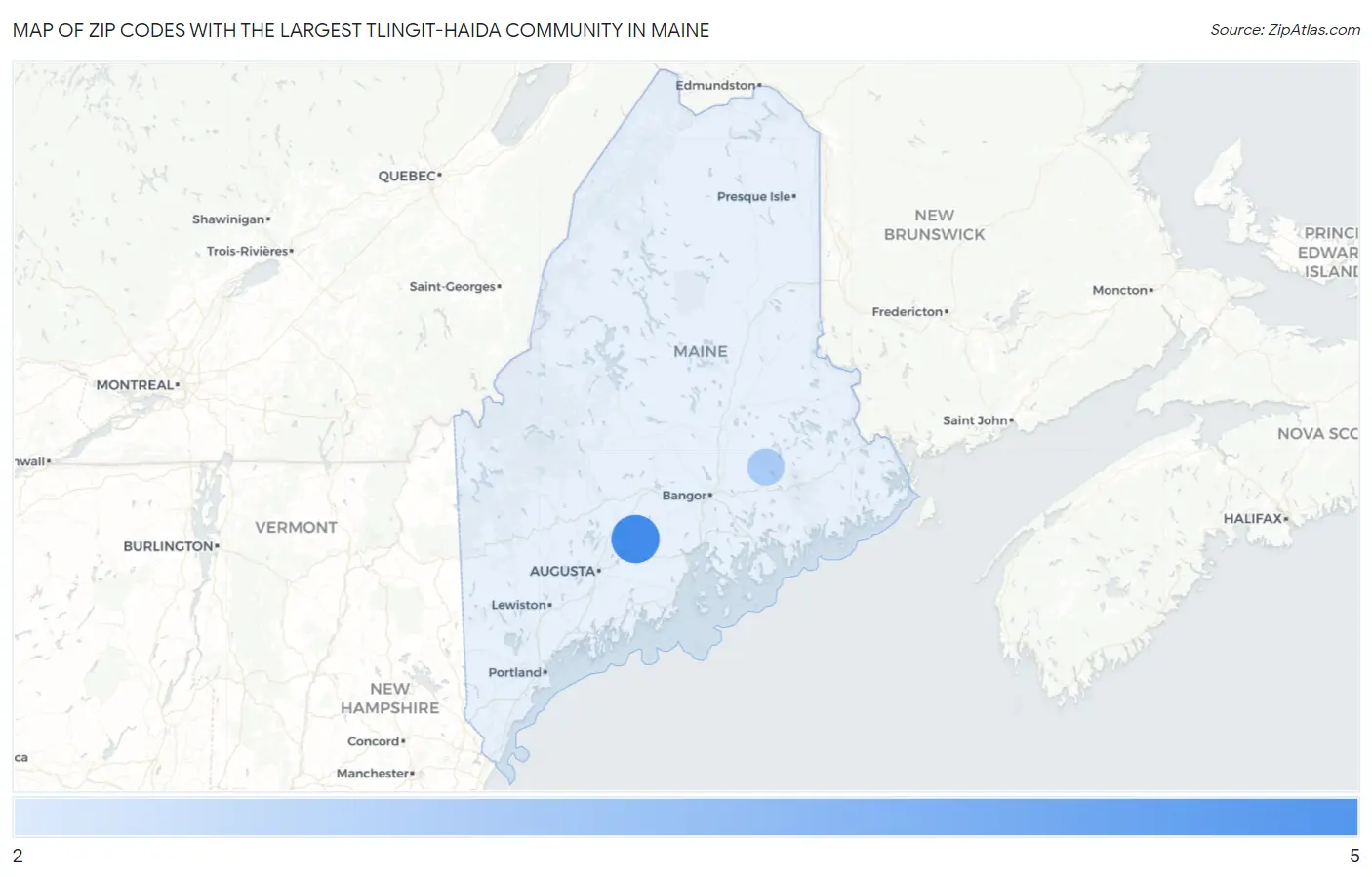 Zip Codes with the Largest Tlingit-Haida Community in Maine Map