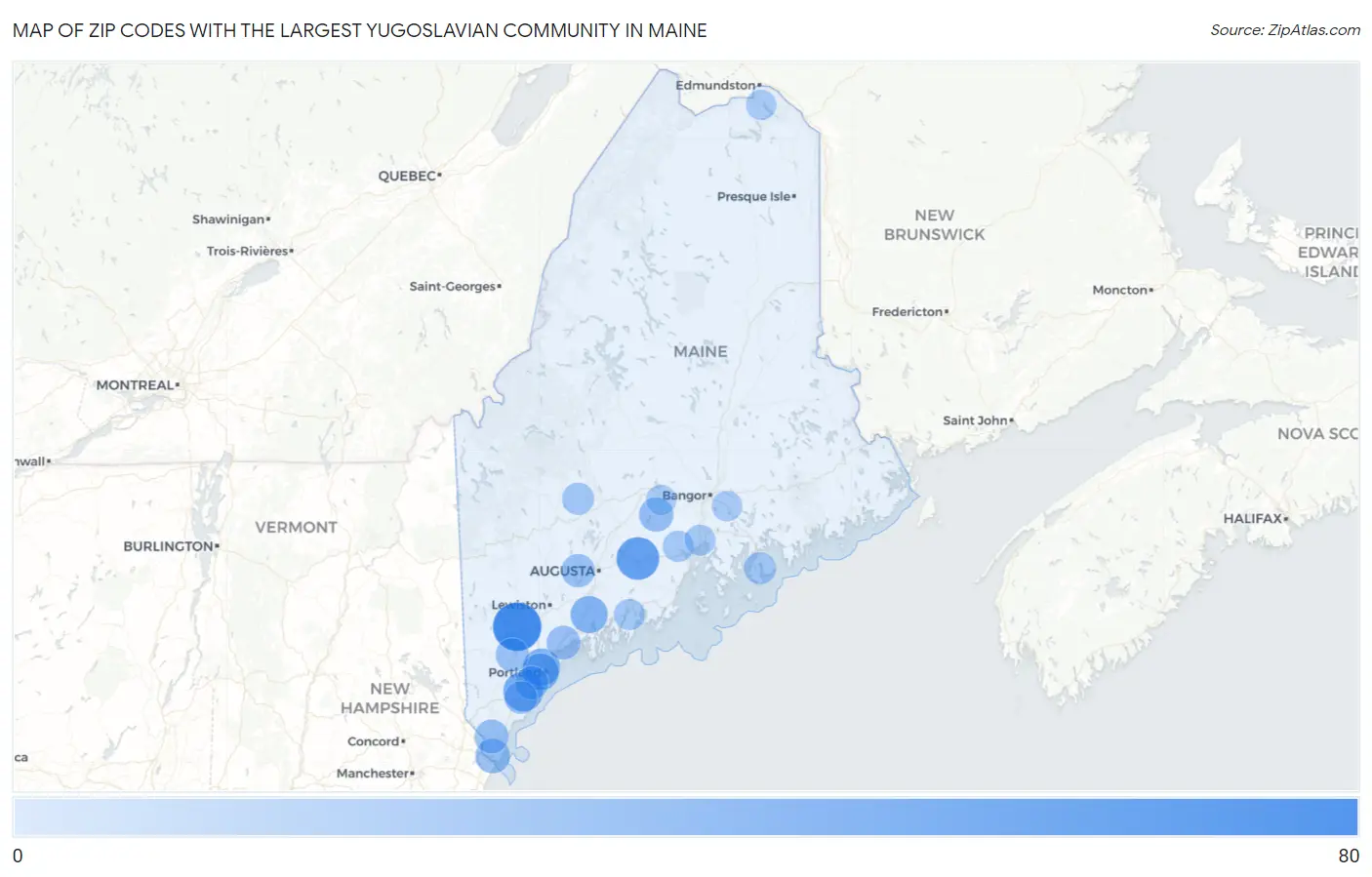 Zip Codes with the Largest Yugoslavian Community in Maine Map