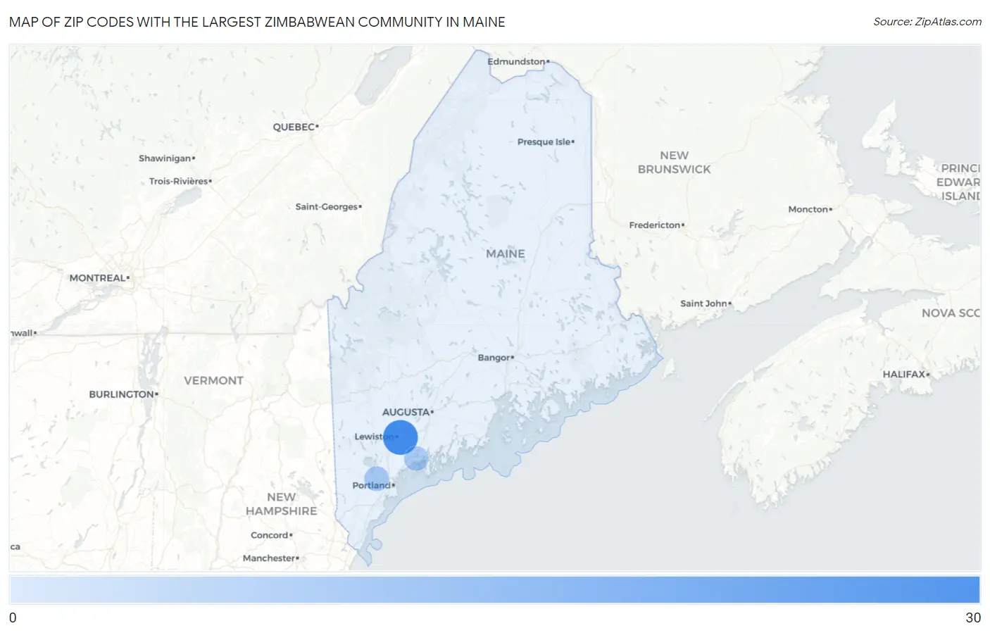 Zip Codes with the Largest Zimbabwean Community in Maine Map