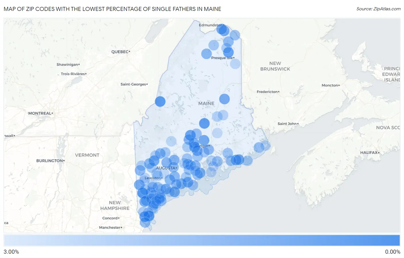 Zip Codes with the Lowest Percentage of Single Fathers in Maine Map
