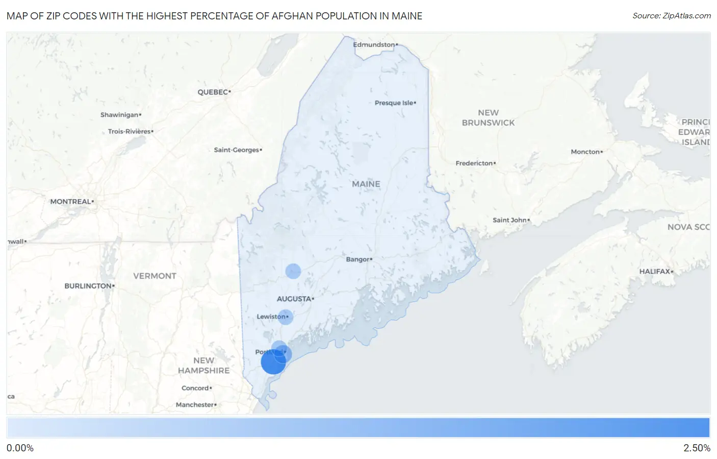 Zip Codes with the Highest Percentage of Afghan Population in Maine Map