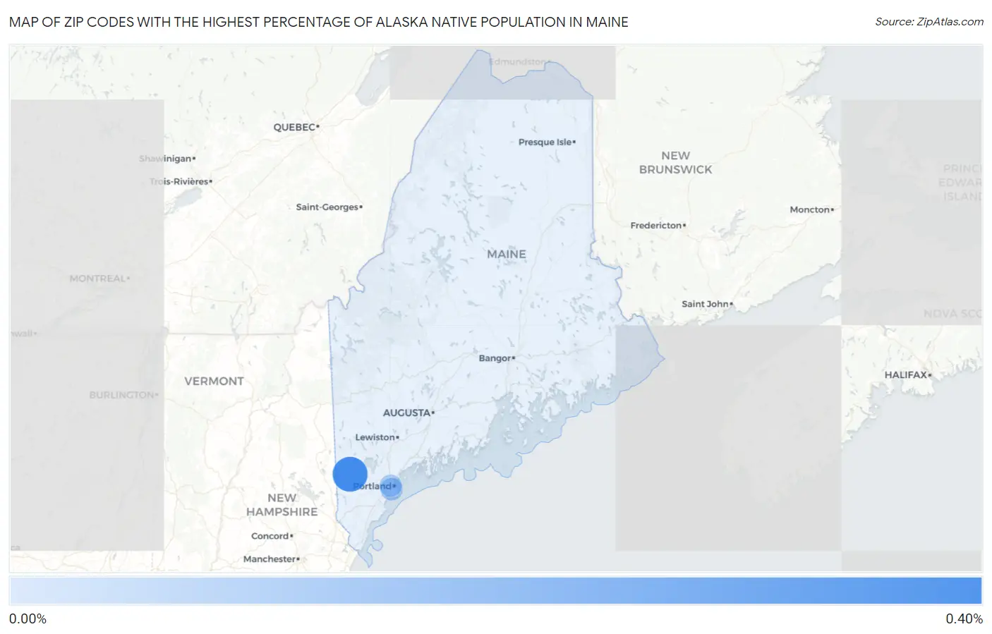 Zip Codes with the Highest Percentage of Alaska Native Population in Maine Map