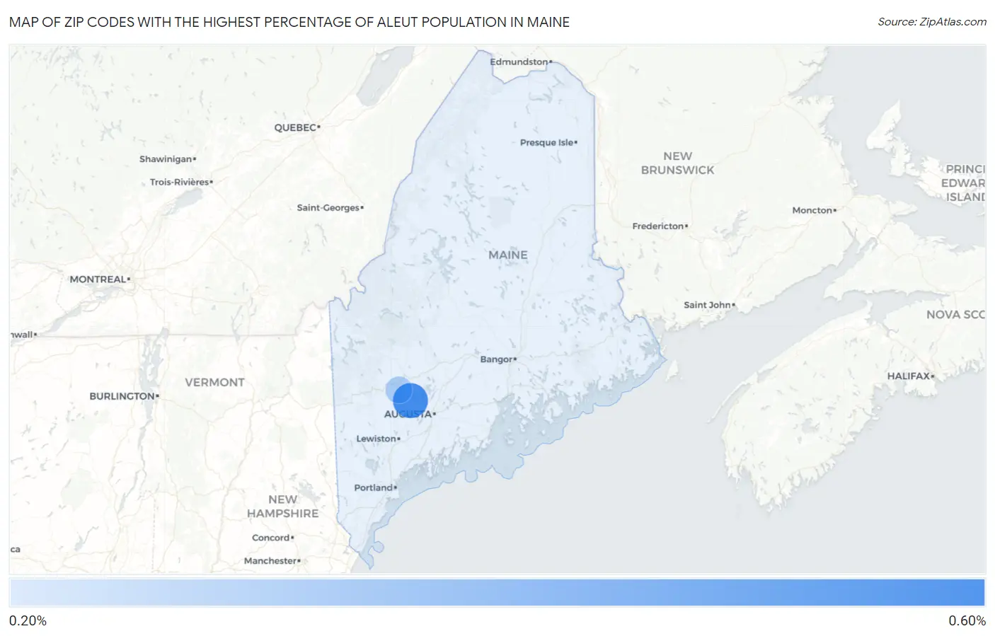 Zip Codes with the Highest Percentage of Aleut Population in Maine Map