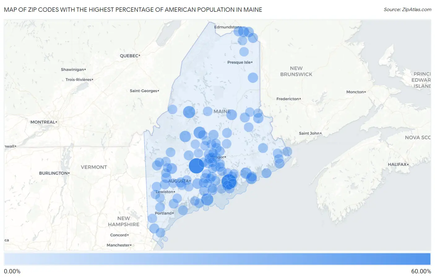 Zip Codes with the Highest Percentage of American Population in Maine Map