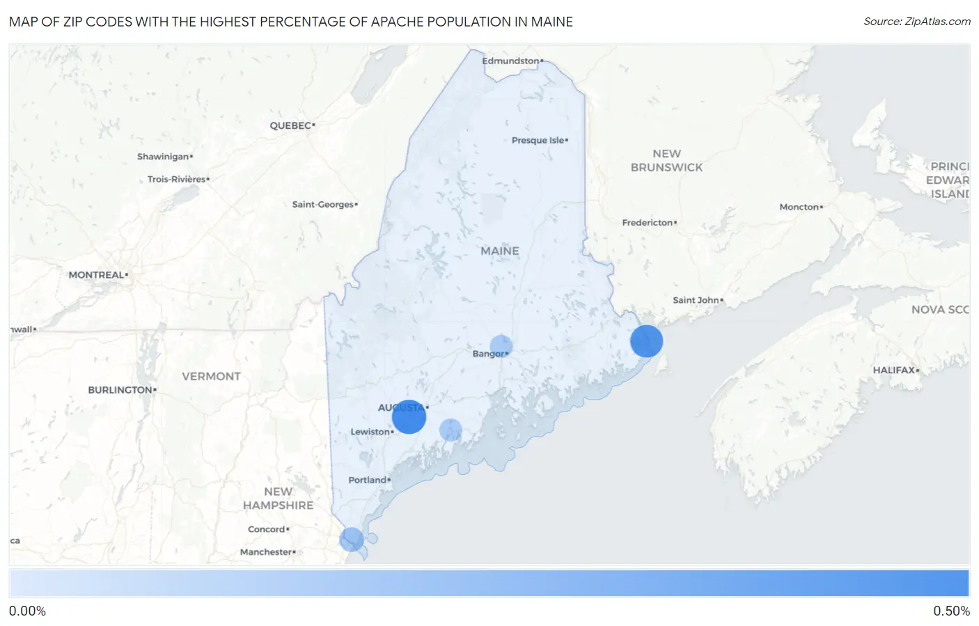 Zip Codes with the Highest Percentage of Apache Population in Maine Map